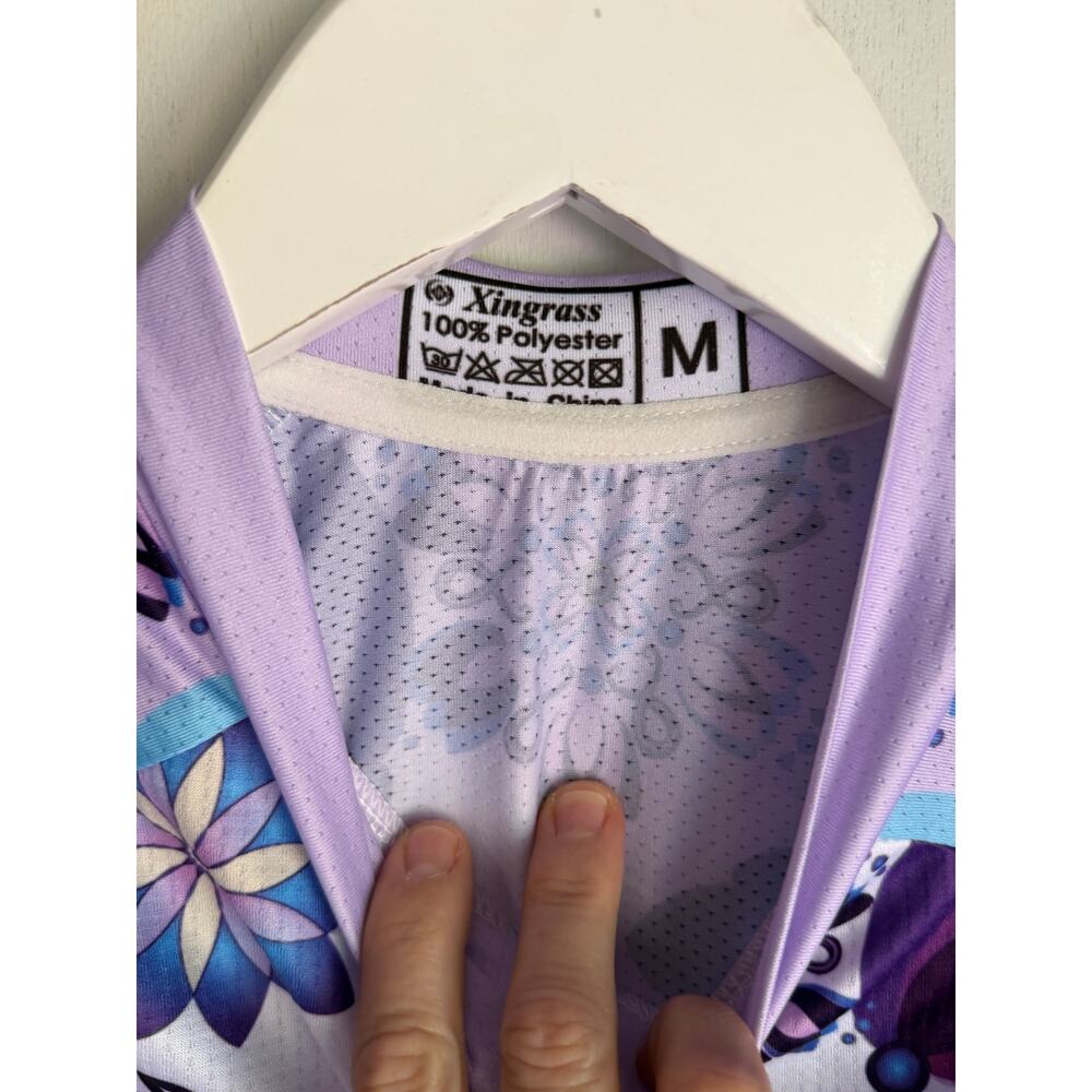 Xingrass Women’s M Cycling Jersey Purple Floral Butterfly Full Zip - Picture 5 of 11